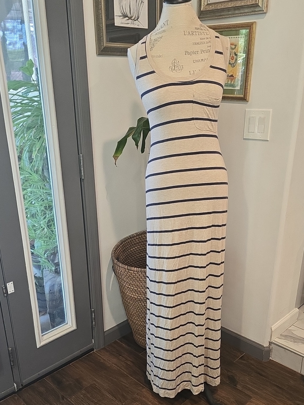 Willow & Clay Cream Maxi Dress with Blue Stripes